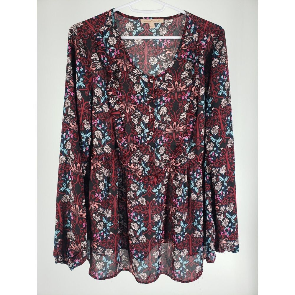 Gibson Latimer Sheer Floral Long‎ Sleeve Blouse Size Small U-neck Top